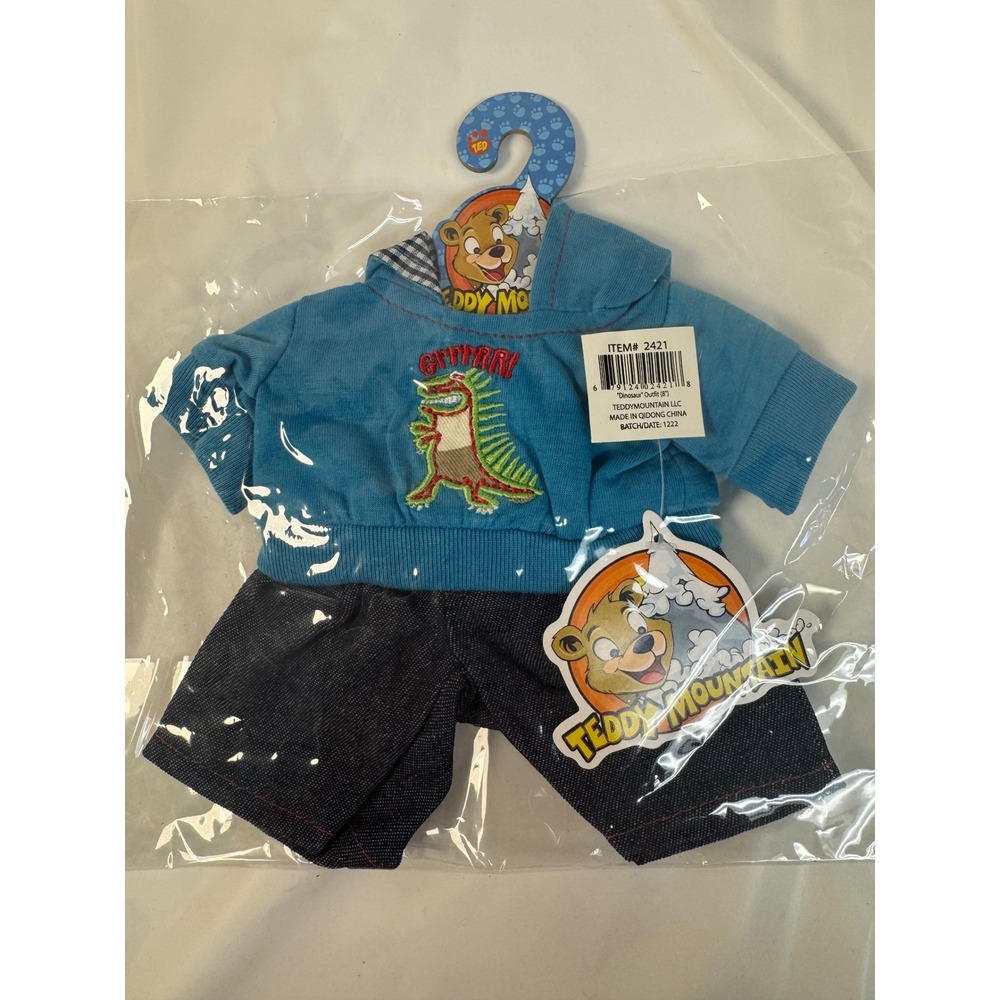 Teddy Mountain 8" Dinosaur Plush Outfit Blue Hoodie Denim Shorts Set 2421 NEW